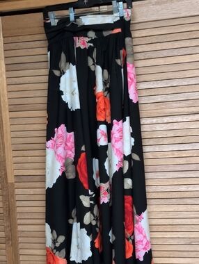 Cato Black Maxi Skirt with Pink & Red Floral Print